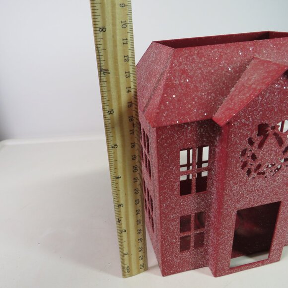 Thick Red Metal House Glittered Luminary Candle Holder White Barn Candle Co - Picture 10 of 13
